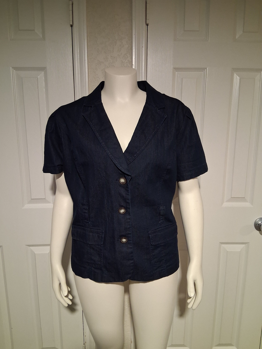 Cato Dark Stretch Denim Short-Sleeve Blazer Jacket